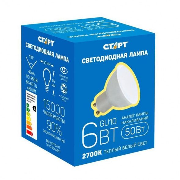 Светодиодная лампа СТАРТ (10577) LEDJCDRGU10 6W40