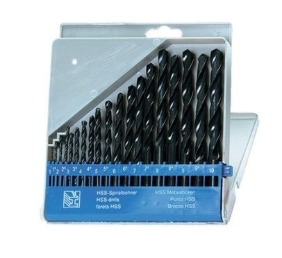 Набор сверл SPARTA Набор сверл по металлу, 1-10 мм, (через 0,5 мм), HSS, 19 шт, пластиковый бокс, цилиндрический хвостовиковик 723705