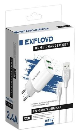 Сетевое ЗУ EXPLOYD EX-Z-1433 СЗУ micro USB 2.4A 2хUSB белый