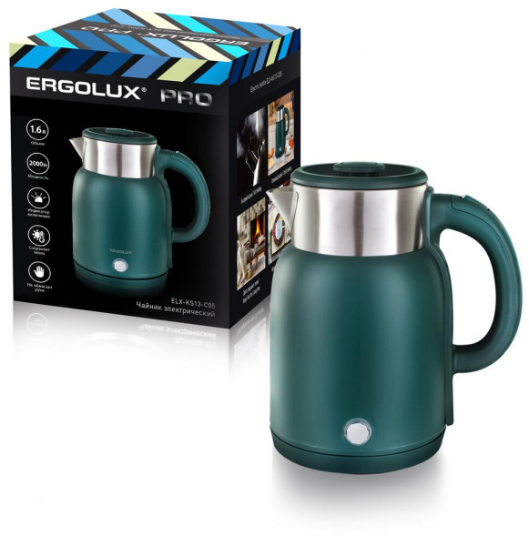 Чайник электрический ERGOLUX ELX-KS13-C05 зеленый PRO