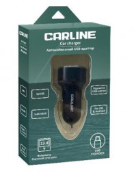 Автозарядка CARLINE CH-2U-VM адаптер с вольтметром 2хUSB 3.4A Max в прикуриватель 12/24В черный в коробке
