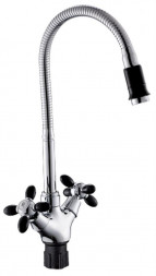 Смеситель АНТЕЙ 5770716-ANT Радуга Смеситель д/кухни с 2-мя рукоятками, с силиконовым изливом, креп.гайка, черный