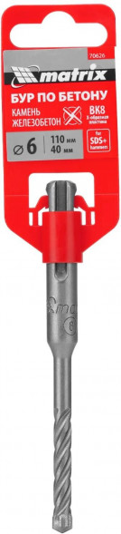 Бур MATRIX Бур по бетону, 6 x 110 мм, SDS PLUS c крестовой пластиной// MATRIX Бур по бетону, 6 x 110 мм, SDS PLUS c крестовой пластиной//