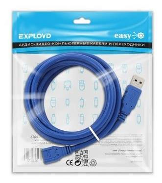 Кабель EXPLOYD EX-K-1484 удлинитель USB/USB-A/2.0/чёрный/2M