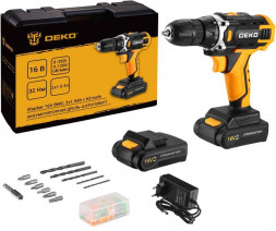 Аккумуляторная дрель-шуруповерт DEKO Sharker 16V в кейсе + набор 63 инструмента для дома, 16В, 2х1.5Ач 083-1041