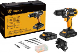Аккумуляторная дрель-шуруповерт DEKO Banger 20V в кейсе + набор 63 инструмента для дома, 20В, 2х1.5Ач 080-1005