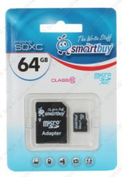 Карта памяти SMARTBUY (SD64GBSDCL10-01) MicroSDXC 64GB Class10 UHS-1 + адаптер