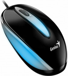GENIUS Мышь проводная DX-Mini /1000 dpi/BlueEye/3 кнопки/для 2 рук/RGB/USB/кабель 1,5м/черный (31010025400)