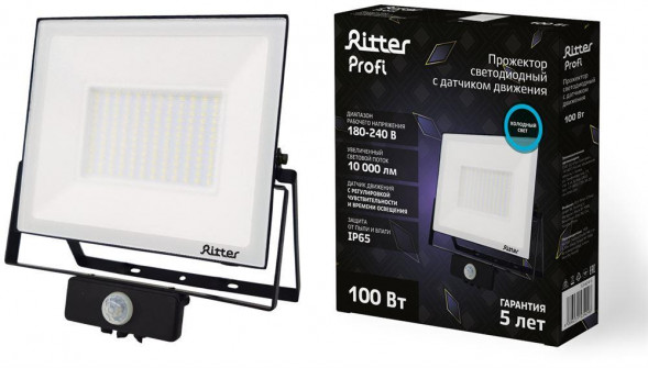 Прожектор светодиодный RITTER 53424 6 PROFI 100 Вт 6500К с датчиком движения черный