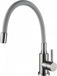 Смеситель для кухни АНТЕЙ 511520-ANT Дюна Смеситель д/кухни шар. с выс. силиконовым изливом серый нерж.сталь d35мм