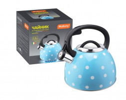 Чайник MALLONY Чайник из нерж стали со свистком "Maestria" (голубой в белый горошек) 2,5 л (005175)