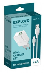 Сетевое ЗУ EXPLOYD EX-Z-1441 СЗУ micro USB 2.4A 2хUSB белый