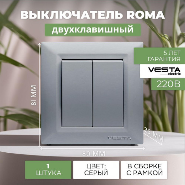 Выключатель VESTA-ELECTRIC (FVK010122SRM) Roma ,серый