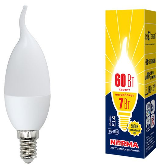 ЭЛЕКТРИКА VOLPE LED-CW37-7W/NW/E14/FR/NR картон