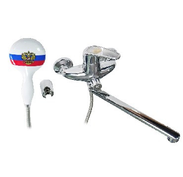 Смеситель для ванны РОССИЯ 2770 Смеситель в ванную длинный нос ручка и лейка с гербом с дивертором на корпусе шаровый