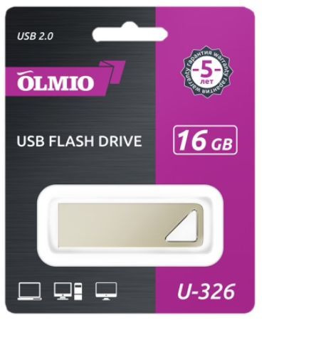 USB флеш OLMIO U-326 USB-Flash 16GB, USB2.0 серебро (42601)
