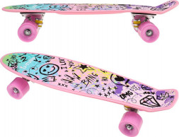 Скейтборд U-TURN Пенниборд пластик.,основа аллюм (56х14х10см)(светящ.кол. PU 60х45мм, розовый) СКБ-3339 ПП-00221211