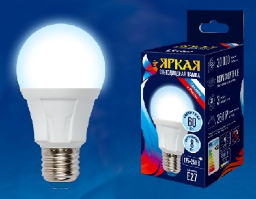 Лампа светодиодная UNIEL (UL-00002003) LED-A60 8W/DW/E27 Дневной свет