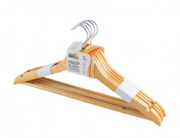 Набор вешалок РЫЖИЙ КОТ Набор вешалок деревянных с перекладиной, 5 шт, лак (007769)