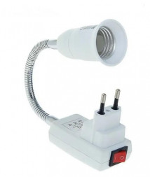 Переходник ECOLA APT7NWEAY Переходник вилка-патрон E27 гибкий 150мм c выключателем Белый