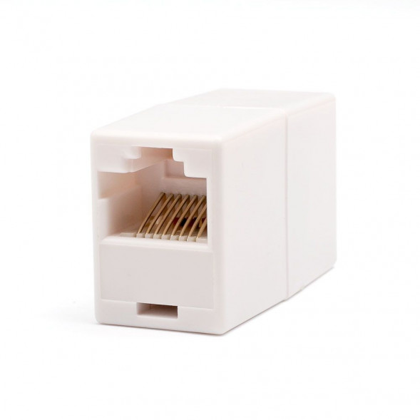Коннектор ATCOM (AT2001) Сгонка RJ45 для соединения патч-кордов (мама/мама, &quot;бочка&quot;, белая, кабель внутри)
