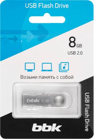USB флеш накопитель BBK 008G-SHTL серебро, 8Гб, USB2.0, SHUTTLE серия