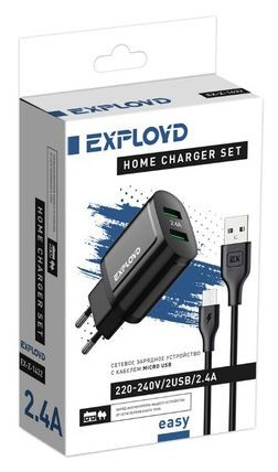 Сетевое ЗУ EXPLOYD EX-Z-1432 СЗУ micro USB 2.4A 2хUSB чёрный