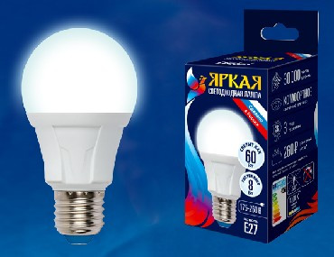 Лампа светодиодная UNIEL (UL-00001523) LED-A60 8W/NW/E27 Белый свет 4000K