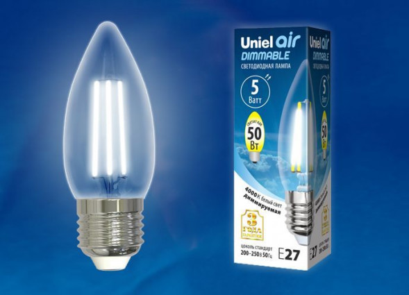 Лампочки светодиодные UNIEL (UL-00003642) LED-C35-5W/NW/E27/CL/DIM GLA01TR