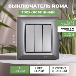 Выключатель VESTA-ELECTRIC (FVK010123SRM) Roma ,серый