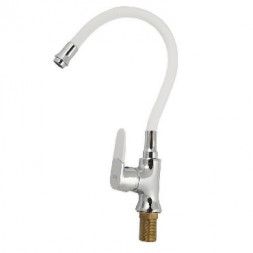 Смеситель для кухни МАК 4104S Смеситель кухня раковина боковой шаровый с гибким изливом БЕЛОГО цвета