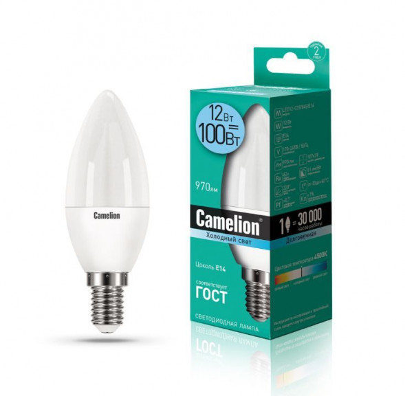 Лампа светодиодная CAMELION (13689) LED12-C35/845/E14/12Вт/4500К