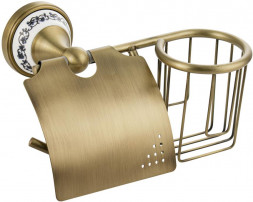 Держатель туалетной бумаги BRIMIX 94244 Держатель освежителя воздуха и туалетной бумаги с экраном, цвет БРОНЗА, с керамической вставкой с орнаментом