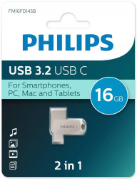 Флеш накопитель PHILIPS 2-in-1 16Gb серебристый (FM16FD145B/97)