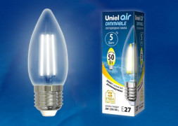 Лампочки светодиодные UNIEL (UL-00003643) LED-C35-5W/WW/E27/CL/DIM GLA01TR