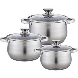 Набор посуды WEBBER BE-614/6 Набор посуды из нерж.стали 6 пр. 2,1л, 2,9л, 3,9л со стеклянными крышками