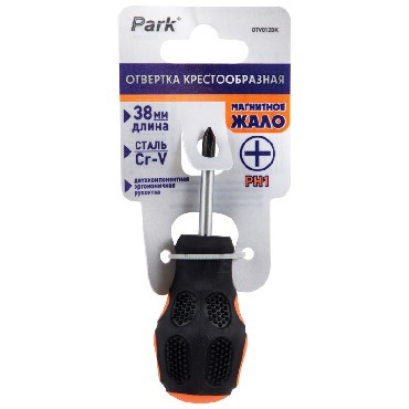 отвертка PARK OTV012DK отвертка крестообразная PH1 х38мм, двухкомпонентная рукоятка (356012)