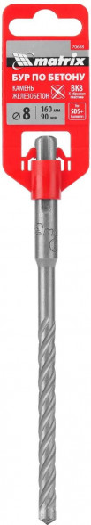 Бур MATRIX Бур по бетону, 8 x 160 мм, SDS PLUS c крестовой пластиной// MATRIX Бур по бетону, 8 x 160 мм, SDS PLUS c крестовой пластиной//