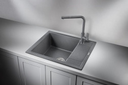 Мойка кухонная GRANULA GR-6002 ГРАФИТ (ЧЁРНО-СЕРЫЙ) кварц