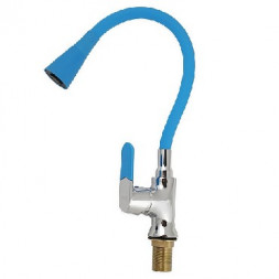 Смеситель для кухни МАК 4109 Смеситель кухонный боковой шаровый с гибким изливом ГОЛУБОГО цвета с ДВУХРЕЖИМНЫМ аэратором