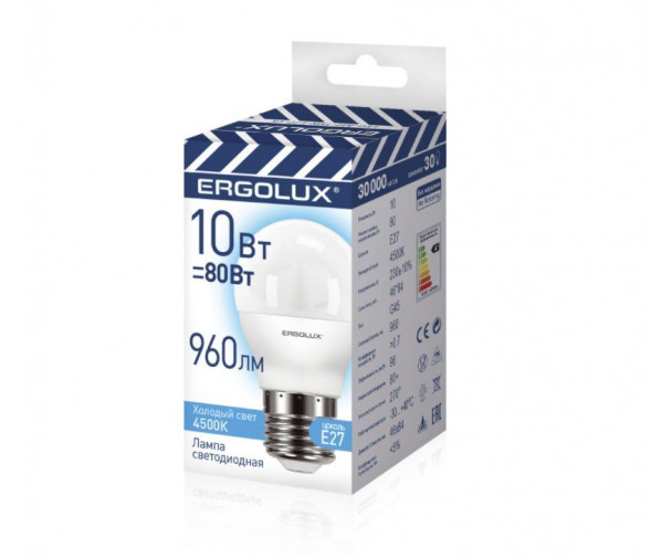 Лампочка светодиодная ERGOLUX (14546) LED-G45-10W-E27-4K