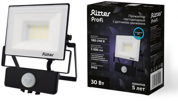 Прожектор светодиодный RITTER 53421 5 PROFI 30 Вт 6500К с датчиком движения черный