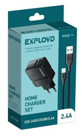 Сетевое ЗУ EXPLOYD EX-Z-1440 СЗУ micro USB 2.4A 2хUSB чёрный