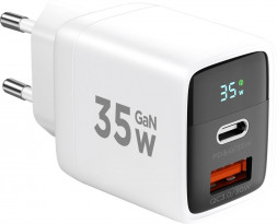 СЗУ CABLEXPERT (22107) ЗУ с дисплеем 35Вт GaN, QC4.0/PD3.0, 1хUSB, 1хType-C, белый, коробка