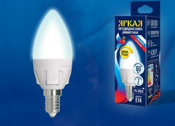 Лампочки светодиодные UNIEL (UL-00004294) LED-C37 7W/4000K/E14/FR/DIM PLP01WH
