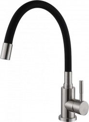 Смеситель для кухни АНТЕЙ 511518-ANT Дюна Смеситель д/кухни шар. с выс. силиконовым изливом черный нерж.сталь d35мм