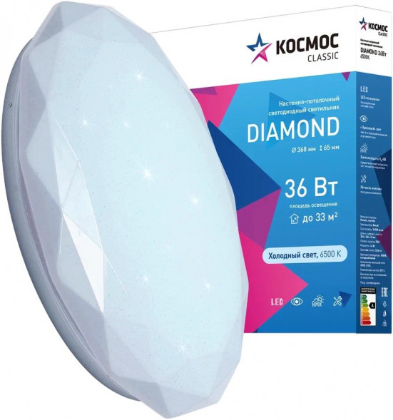 Светодиодный настенно-потолочный светильник КОСМОС KCDiam36W_6500 Classic DIAMOND 36Вт/230В/6500K/2340Лм 368х65 мм