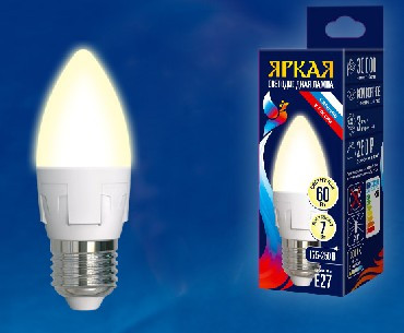 Лампа светодиодная UNIEL (UL-00002414) LED-C37 7W/WW/E27 свеча Теплый белый свет