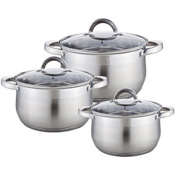 Набор посуды WEBBER BE-617/6 Набор посуды из нерж.стали 6 пр. 2,9л, 5,1л, 6,6л со стеклянными крышками
