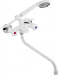 Смеситель для ванны BRIMIX 4402 Смеситель в ванную длинный излив, металлокерамика с шаровым переключением из высокопрочного пластика АБС - БЕЛЫЙ